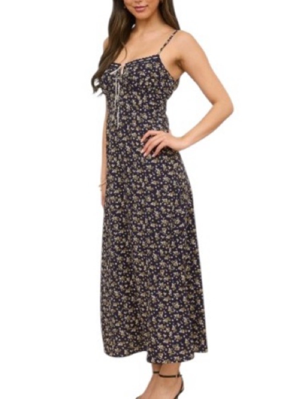 Blu Pepper Navy Floral Spaghetti-Strap Maxi Dress